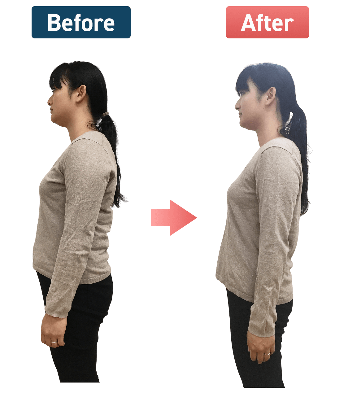 3ヶ月で10.5kg痩せたMMさまのBefore → Afterの写真（左向き）